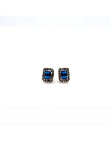 Sølv firkantet ørestik - blå